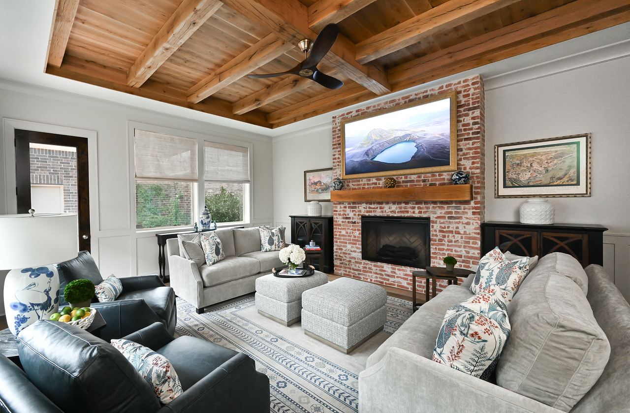 Traditional Living Room- Remodel included Fireplace & Ceiling Wood & Beams