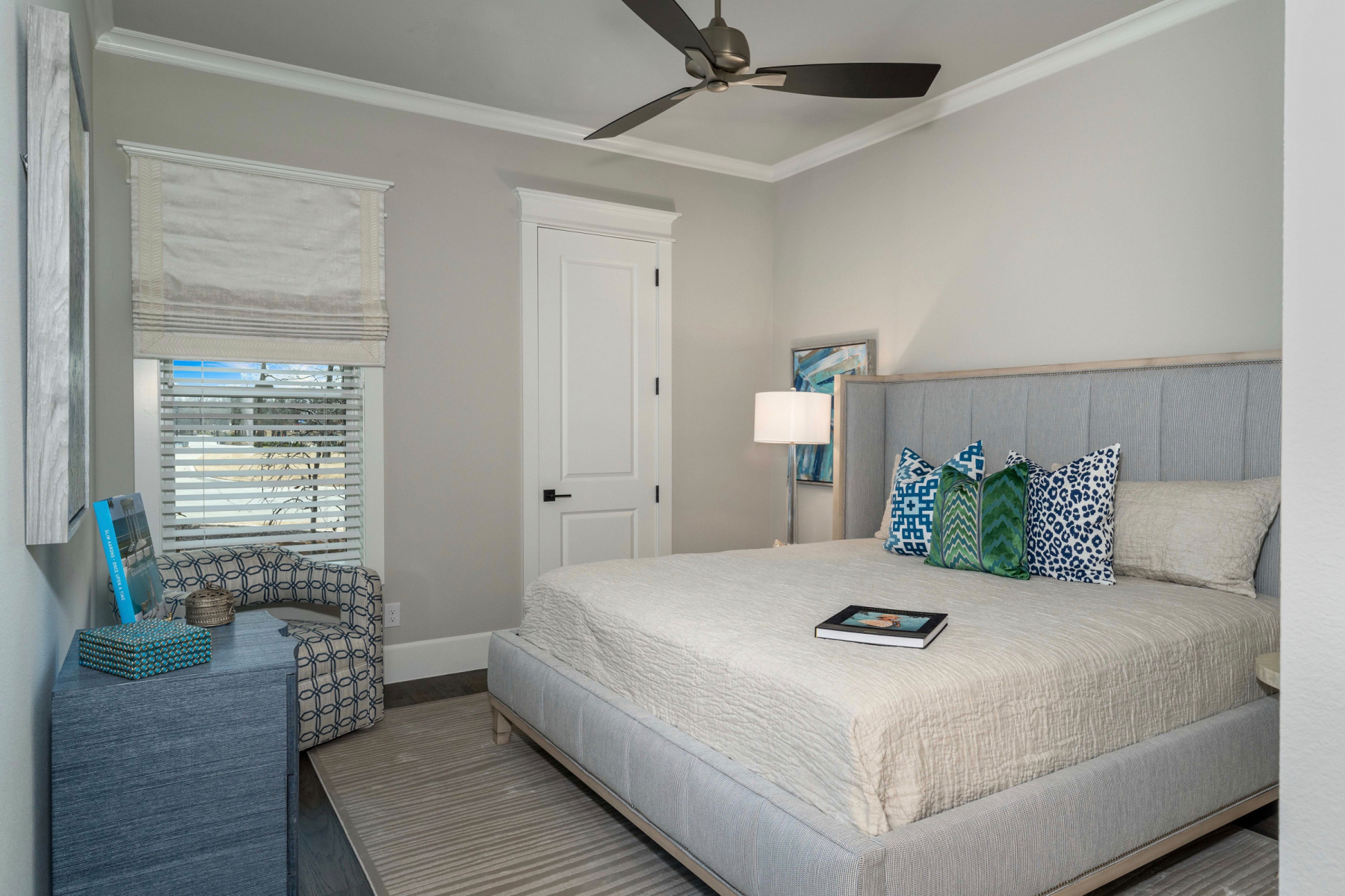 Guest Bedroom with Blue Nightstand - Sugar Land, TX - San Marino Drive